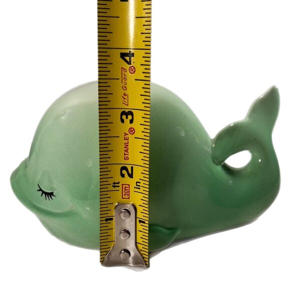 Ceramic Pottery Green Whale Coin Savings Bank with Plug Eyelashes Taiwan HTF - Picture 8 of 12